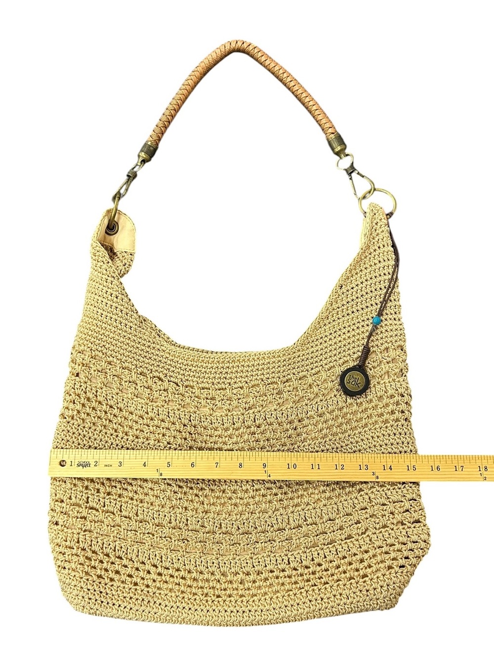 The Sak Crochet Hobo Shoulder Bag Beige Boho Knit Slouchy Purse - Picture 3 of 7